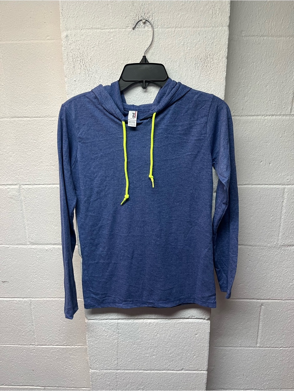Anvil Blue Hoodie with Neon Yellow Drawcords